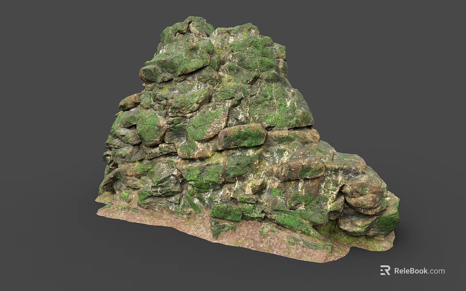 Decorative Natural Stone Structure With Green Moss And Irregular Surface Texture 3d model