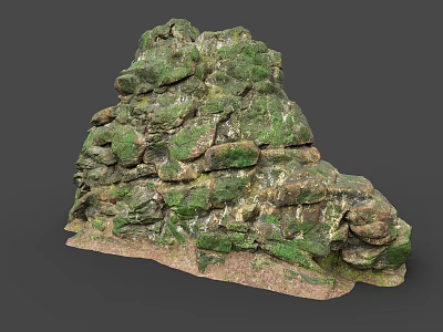 Decorative Natural Stone Structure With Green Moss And Irregular Surface Texture 3d model
