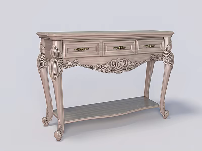 Classic Light Colored Wooden Desk With Carved Details Drawers And Ornate Legs 3d model