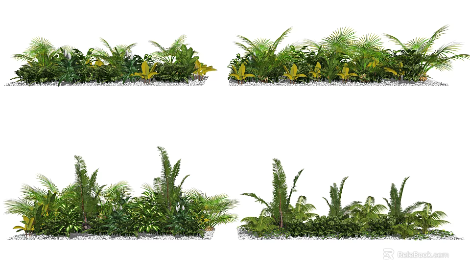 Shrubs Garden Landscaping With Lush Green Foliage And Diverse Plant Varieties 3d model 