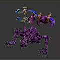 Small Armored Warrior Characters With Large Purple Spider Like Creature And Weapons 3d model