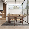 Modern Living Dining Room With Large Windows Wooden Table And Comfortable Sofa
