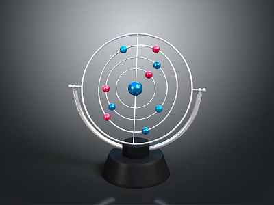Educational Scientific Model Featuring Circular Structure With Blue Red Spheres Metal Frame And Black Base 3d model