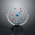 Educational Scientific Model Featuring Circular Structure With Blue Red Spheres Metal Frame And Black Base