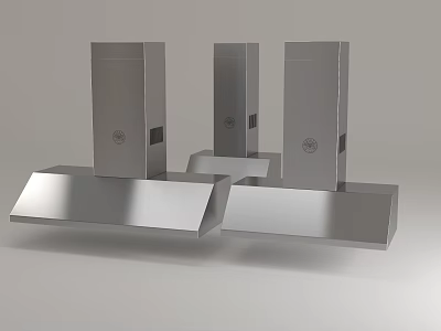 Three Modern Silver Kitchen Range Hoods With Brand Logos Design 3d model
