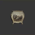 Vintage Decorative Storage Chest With Painted Illustrations And Carved Details