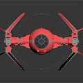 Red Cosmic Starfighter Model with Angular Black Wings and Central Engine Design 3d model