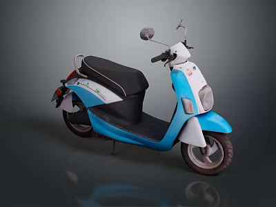 Blue And White Electric Scooter Motorcycle With Black Seat And Front Headlight 3d model