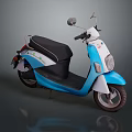 Blue And White Electric Scooter Motorcycle With Black Seat And Front Headlight