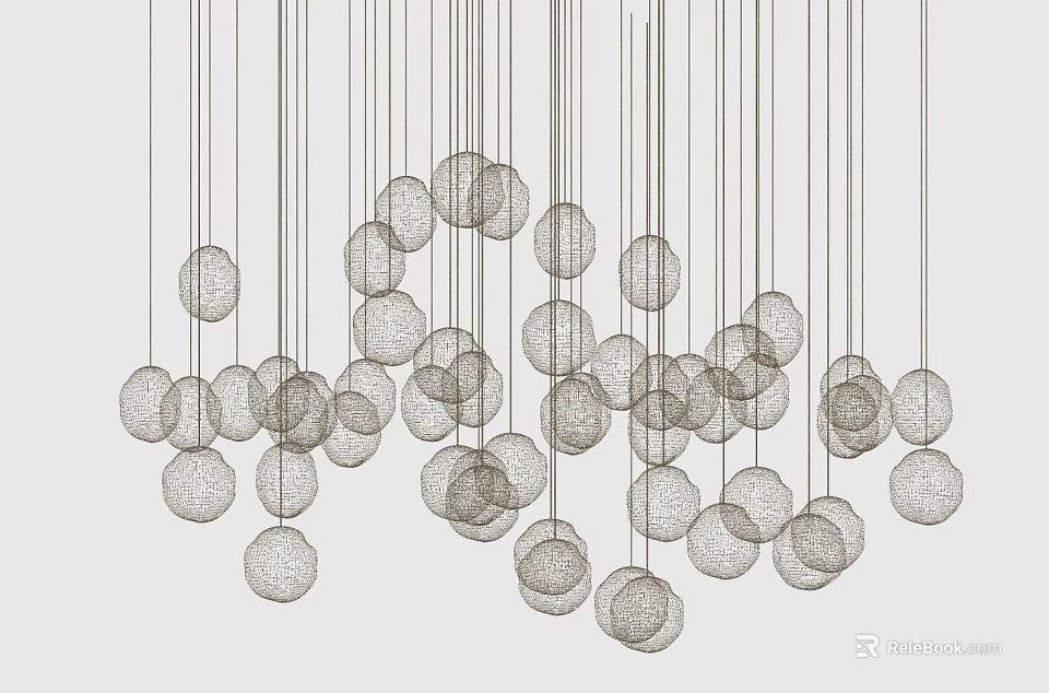 Multiple Wire Woven Spherical Pendant Lights Hanging In Modern Interior Space 3d model