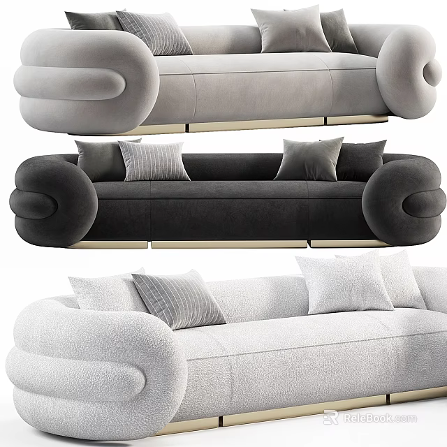 Contemporary Two-Seater Sofa With Rounded Armrests Soft Upholstery Metal Legs And Decorative Cushions 3d model 