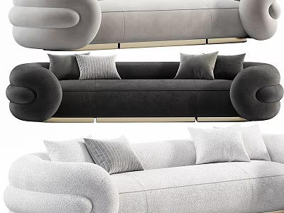 Contemporary Two-Seater Sofa With Rounded Armrests Soft Upholstery Metal Legs And Decorative Cushions 3d model