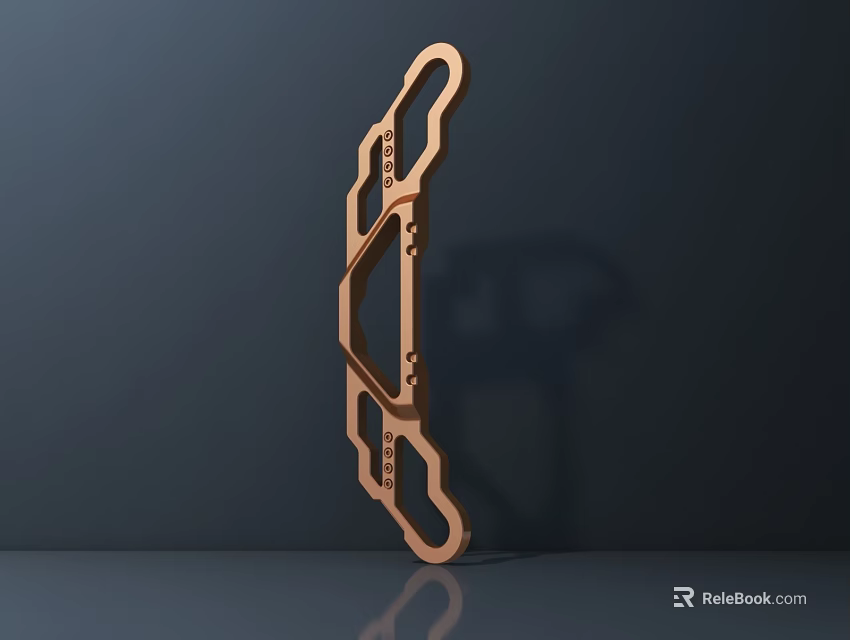Golden Abstract Geometric Sculpture Carving With Symmetrical Structure And Dark Background 3d model 