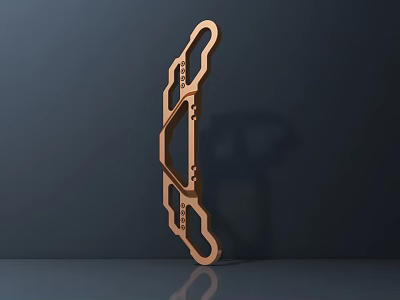 Golden Abstract Geometric Sculpture Carving With Symmetrical Structure And Dark Background 3d model