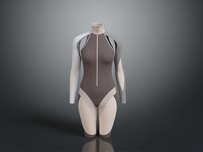 Modern Gray And Beige Tight Fitting Bodysuit With Long Sleeves And Front Zipper 3d model