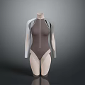 Modern Gray And Beige Tight Fitting Bodysuit With Long Sleeves And Front Zipper