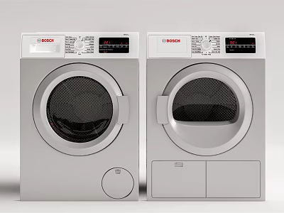 Two Modern White BOSCH Front Load Washing Machines With Sleek Design And Control Panel 3d model