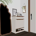 Cozy Entryway With Arched Mirror White Cabinet Palm Plant Decorative Items And Floral Wall Decor