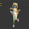 Game And Movie Character With Fox Ears Tail In Yellow White Hoodie Red White Sneakers Black Stockings