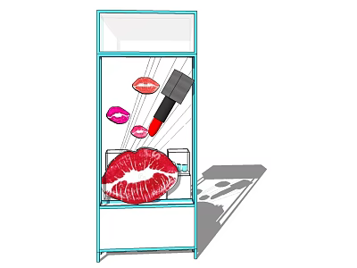Cosmetic Display Shelf Showcasing Lipstick And Lip Print Beauty Items 3d model