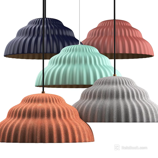 Modern Colorful Pendant Lights With Rippled Shades In Various Hues For Interior 3d model 