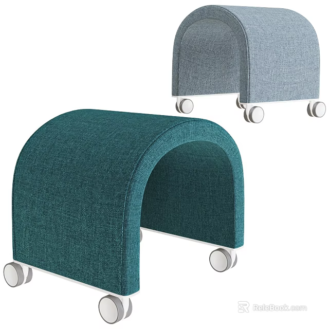 Arched Design Teal And Gray Sofa Stool With Rolling Wheels For Living Space 3d model 