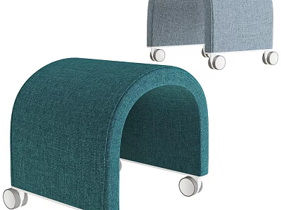 Arched Design Teal And Gray Sofa Stool With Rolling Wheels For Living Space 3d model