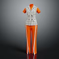 Gray White Plaid Vest With Black Buttons Orange Sleeves And Orange Pants White Stripes