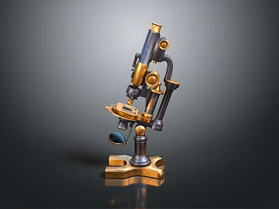 Vintage Brass And Black Metal Microscope With Retro Classic Design For Household Use 3d model