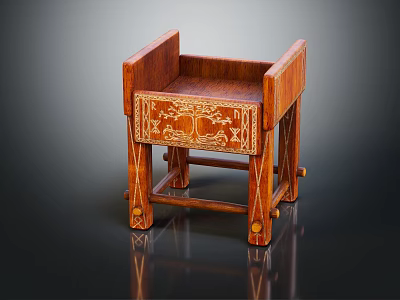 Traditional Wooden Stool With Intricate Carved Patterns And Decorative Leg Design 3d model