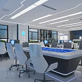 High Tech Security Control Room With Multiple Computer Monitors Workstations And Modern Lighting