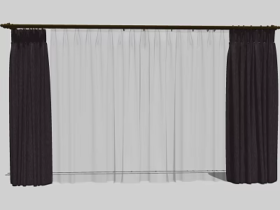 Dark Curtains With White Sheer Panels Hanging On Curtain Rod For Window 3d model