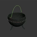 Black Cast Iron Cauldron With Metal Handle And Three Legs Design