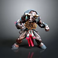 Mythical Minotaur Warrior Character With Armored Body Feathered Decor And Red Cloth