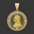 Golden Coin Shaped Pendant With Portrait Inscription And Top Diamond Decoration