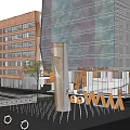 Modern Office Building With Glass Facade Unique Design Plaza Trees And Bicycle Racks
