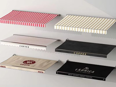 Outdoor Awnings With Stripe Patterns Solid Colors And Logo Prints In Various Styles 3d model
