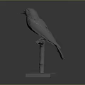 Decorative Gray Bird Statue Perched On Branch Stand With Square Base 3d model