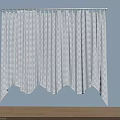 White Patterned Window Curtains Hanging On Rod Against Light Blue Wall 3d model