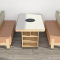 Public Seating With Wooden Frame Upholstered Benches Square Table And Circular Inset