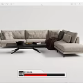 Light Gray Sectional Sofa with Multiple Cushions Brown Blanket and Black Coffee Table Modern Interior 3d model