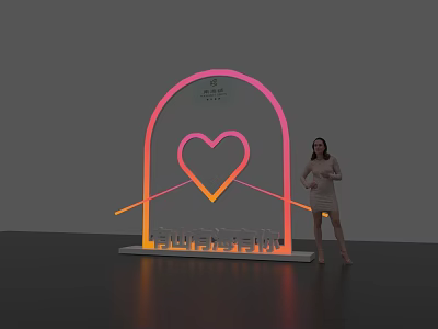 Woman Posing Next to Romantic Arch Landmark With Heart Neon Light 3d model