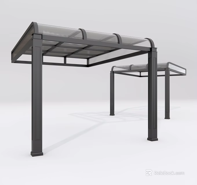 Modern Outdoor Pergola Structure With Transparent Roof And Metal Support Columns 3d model 