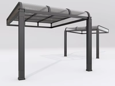 Modern Outdoor Pergola Structure With Transparent Roof And Metal Support Columns 3d model