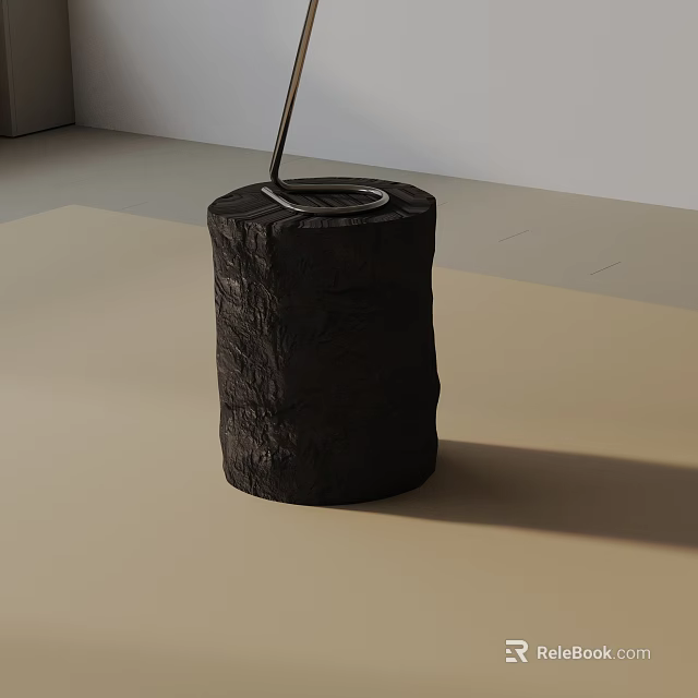Dark Textured Wooden Side Table With Cylindrical Shape For Living Room Decor 3d model 