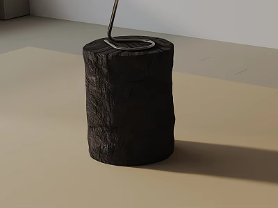 Dark Textured Wooden Side Table With Cylindrical Shape For Living Room Decor 3d model