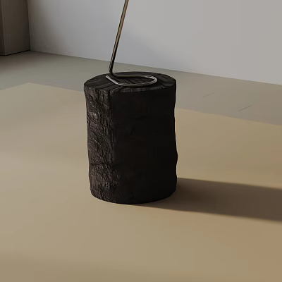 Dark Textured Wooden Side Table With Cylindrical Shape For Living Room Decor 3d model
