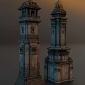 Ancient Twin Stone Towers Featuring Intricate Carved Details And Weathered Exterior