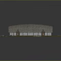 Cartoon Scene of Traditional Longhouse with Curved Grass Roof Wooden Walls Stones on Grassy Ground