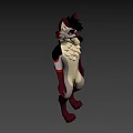 Anthropomorphic Wolf Character With Black Ears White Body Brown Limbs And Red Accents